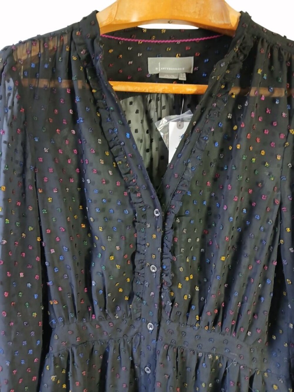 Anthropologie Sheer Audrey Tiered Midi Dress Size 14 Whimsy Goth Clip Dot New - Picture 5 of 16